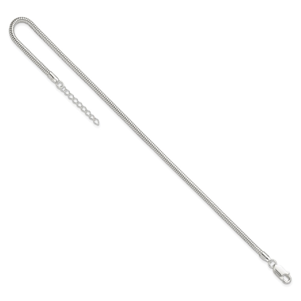 Sterling Silver 2.5mm Snake Chain 9in Plus 1in ext. Anklet (QG2141-9)