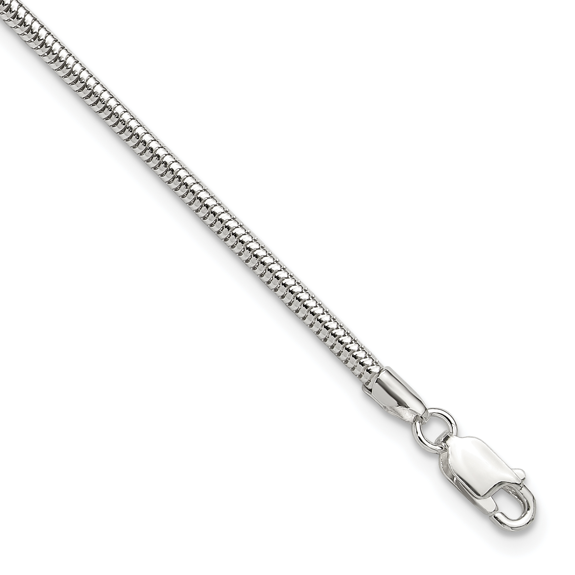 Sterling Silver 2.5mm Snake Chain 10in Plus 1in ext. Anklet (QG2141-10)