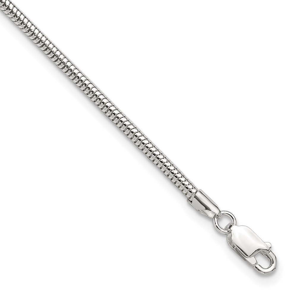 Sterling Silver 2.5mm Snake Chain 9in Plus 1in ext. Anklet (QG2141-9)