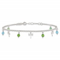 Sterling Silver Dragonfly Anklet with Aqua and Green Beads Plus 1 Inch Extender - Total 11 Inch, 10" view 2