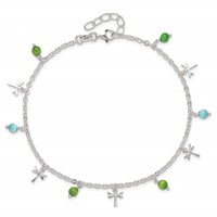 Sterling Silver Dragonfly Anklet with Aqua and Green Beads Plus 1 Inch Extender - Total 11 Inch, 10" view 3