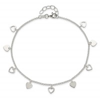 Sterling Silver Double Heart Plus 1 Inch Extender - Total 10 Inch Anklet - 9in view 5