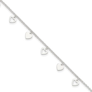 Sterling Silver Double Heart 10 inch Plus 1 inch Extender - Total 11 inch Anklet
