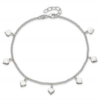 Sterling Silver Polished Hearts Anklet view 5
