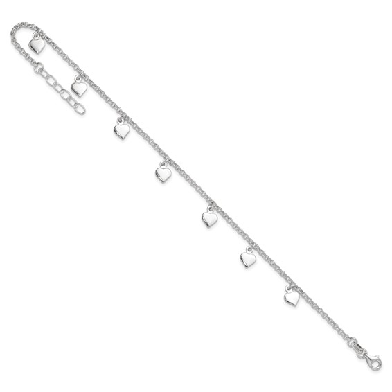 Sterling Silver Polished Hearts Anklet