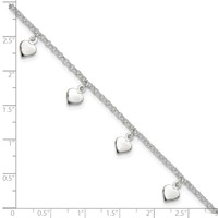 Sterling Silver Polished Hearts Anklet view 4