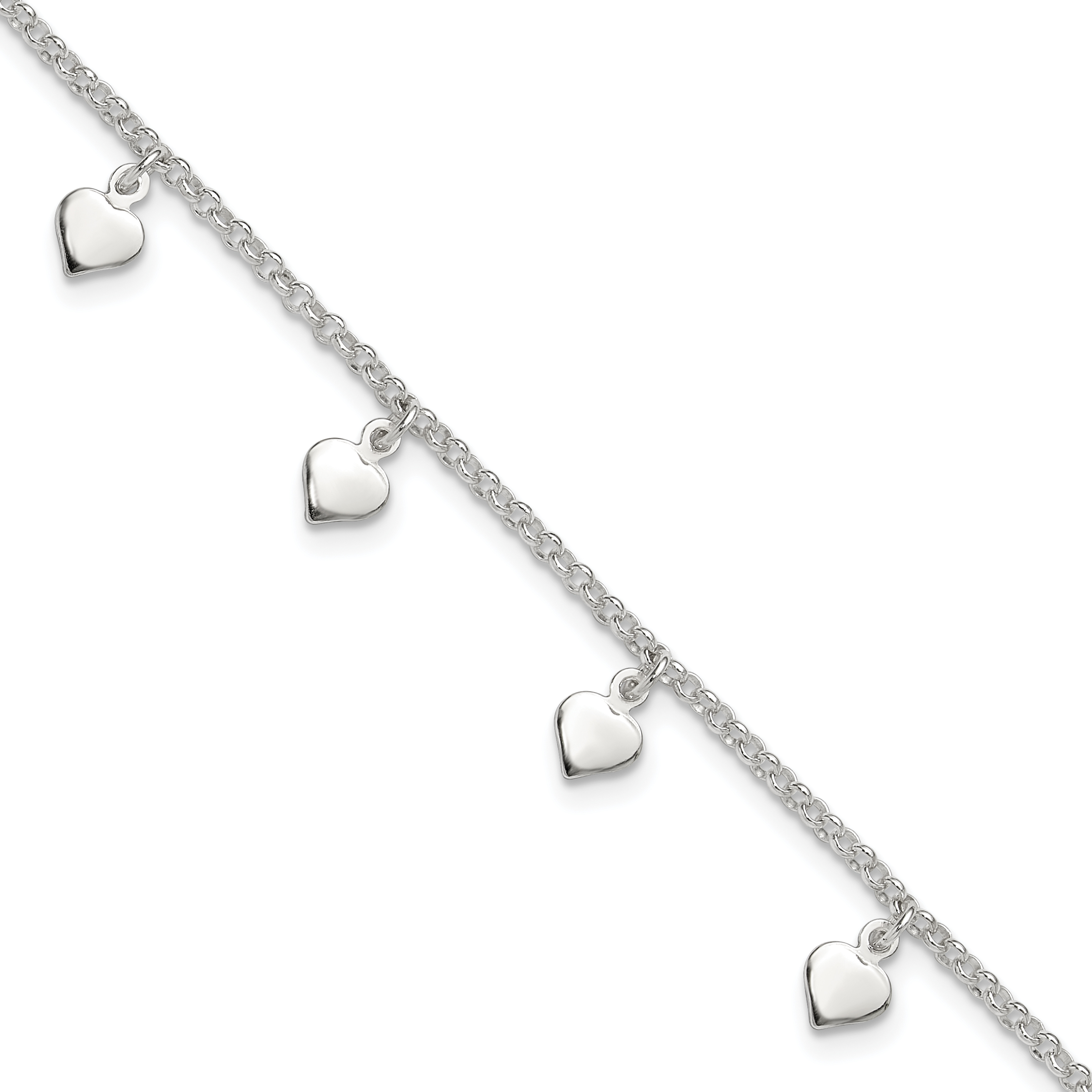 Sterling Silver Polished Hearts Anklet (QG2144-10)