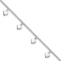 Sterling Silver Polished Hearts Anklet view 1
