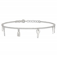 Sterling Silver Lock and Key Plus 1 Inch Extender - Total 10 Inch Anklet, 9" view 3