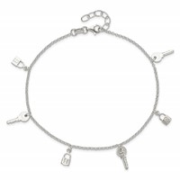Sterling Silver Lock and Key Plus 1 Inch Extender - Total 10 Inch Anklet, 9" view 4