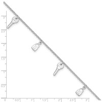 Sterling Silver Lock and Key Plus 1 Inch Extender - Total 10 Inch Anklet, 9" view 5