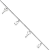 Sterling Silver Lock and Key Plus 1 Inch Extender - Total 10 Inch Anklet, 9" view 1