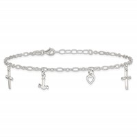 Sterling Silver Cross Heart Anchor Plus 1 Inch Extender - Total 10 Inch Anklet, 9" view 4