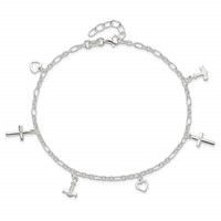 Sterling Silver Cross Heart Anchor Plus 1 Inch Extender - Total 10 Inch Anklet, 9" view 5