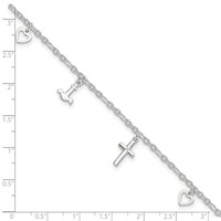 Sterling Silver Cross Heart Anchor Plus 1 Inch Extender - Total 10 Inch Anklet, 9" view 3