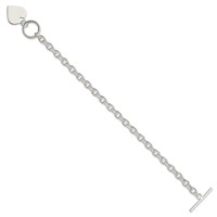 Sterling Silver Engravable 19x 18mm Heart Charm Rolo Link Toggle Bracelet, 8" view 2