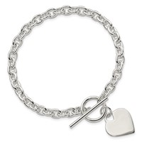 Sterling Silver Engravable 19x 18mm Heart Charm Rolo Link Toggle Bracelet, 8" view 3