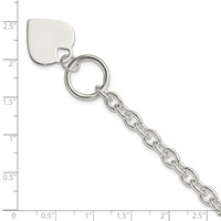 Sterling Silver Engravable 19x 18mm Heart Charm Rolo Link Toggle Bracelet, 8" view 4
