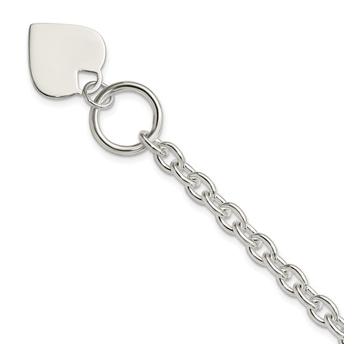 Sterling Silver Engravable 19x 18mm Heart Charm Rolo Link Toggle Bracelet, 8"