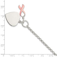 Sterling Silver Engravable 24x 20mm Heart Charm Bracelet with Pink Enameled Awareness Ribbon Toggle, 7.5" view 4