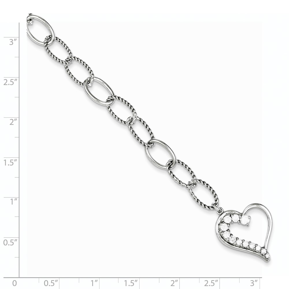 Sterling Silver Rhodium Plated Journey Heart CZ Dangle Bracelet (QG2178-7.5)