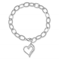 Sterling Silver Rhodium-plated CZ Journey Heart Dangle Bracelet, 7.5" view 3