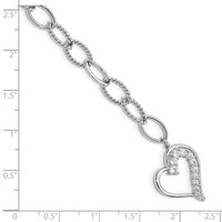 Sterling Silver Rhodium-plated CZ Journey Heart Dangle Bracelet, 7.5" view 4
