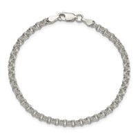 Sterling Silver 3mm Solid Double Rolo Link Charm Bracelet, 7" view 3