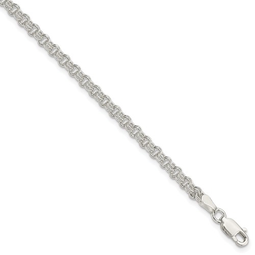 Sterling Silver 3mm Solid Double Rolo Link Charm Bracelet, 7"