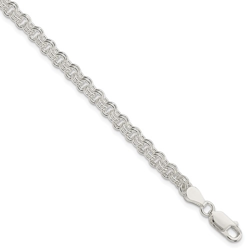 Sterling Silver 4mm Solid Double Rolo Link Charm Bracelet, 7"