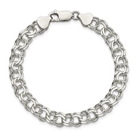 Sterling Silver 7.6mm Solid Double Link Charm Bracelet - 7in view 3