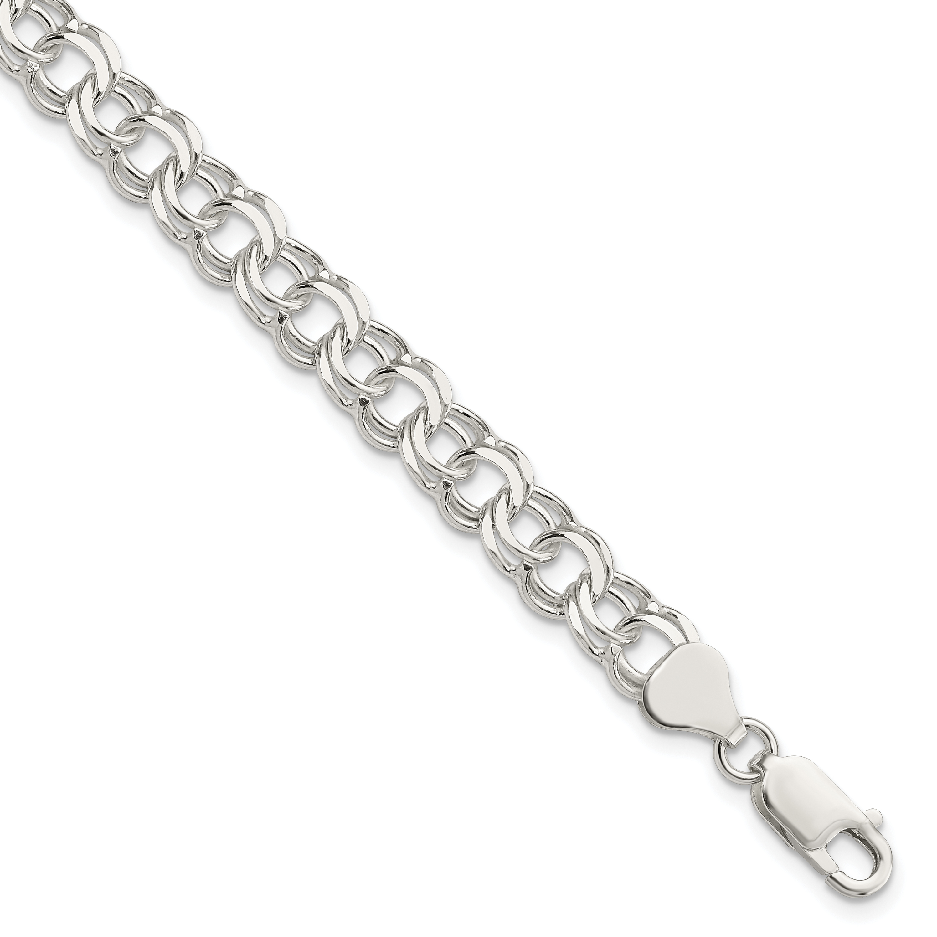 Sterling Silver 7.6mm Double Link Charm Bracelet (QG2205-7)