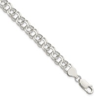 Sterling Silver 7.6mm Solid Double Link Charm Bracelet - 7in view 1