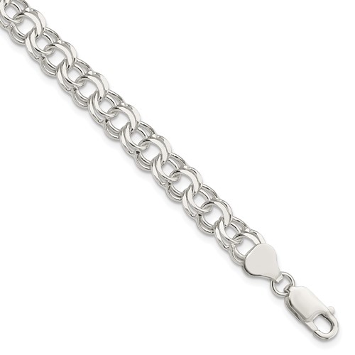 Sterling Silver 7.6mm Solid Double Link 7 Inch Charm Bracelet