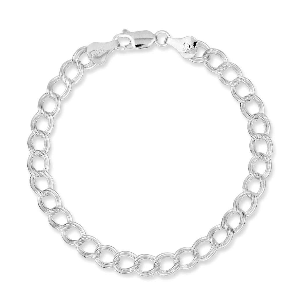 Sterling Silver 6mm Semi-Solid Double Link Charm Bracelet (QG2209-8)