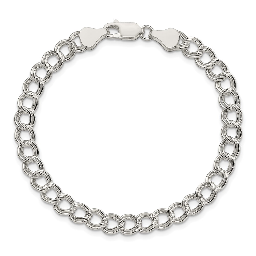 Sterling Silver 6mm Semi-Solid Double Link Charm Bracelet (QG2209-7)
