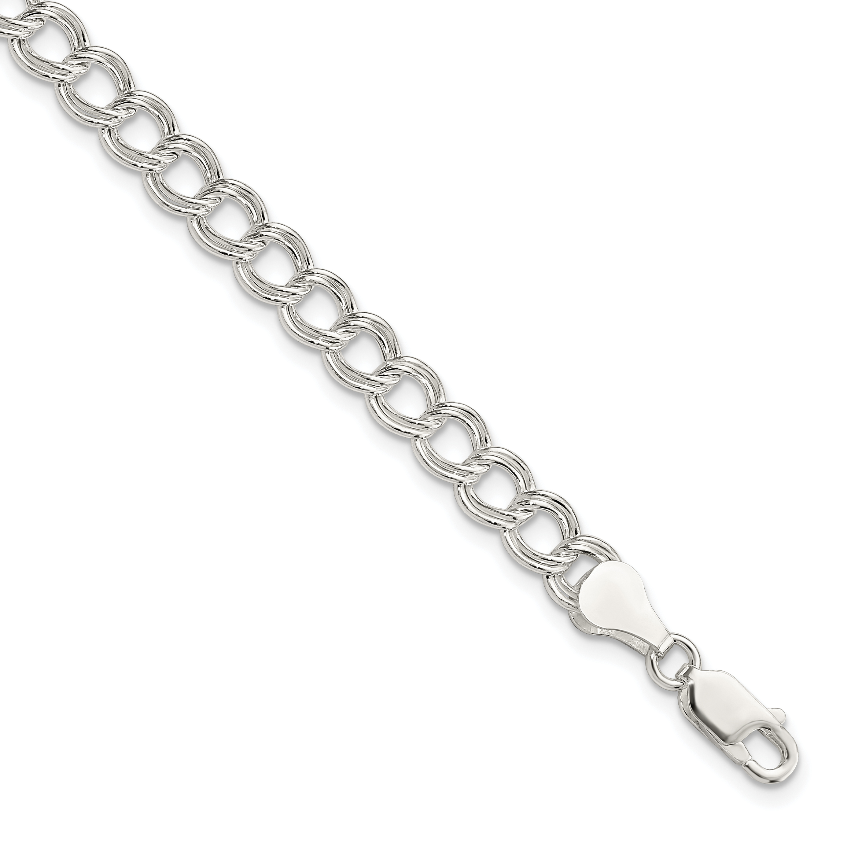 Sterling Silver 6mm Semi-Solid Double Link Charm Bracelet (QG2209-7)