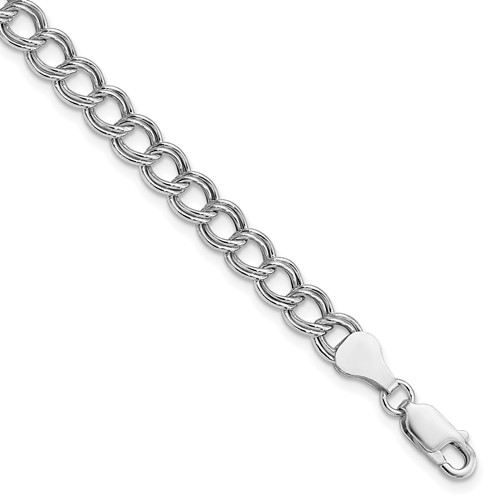 Amore La Vita Sterling Silver Rhodium-plated Semi-Solid 6mm Double Link Bracelet with Lobster Clasp Charm, 7"