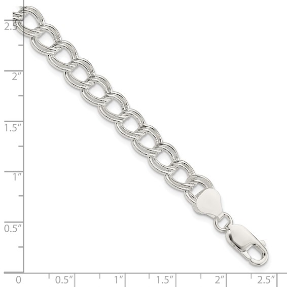 Sterling Silver 7.5mm Semi-Solid Double Link Charm Bracelet