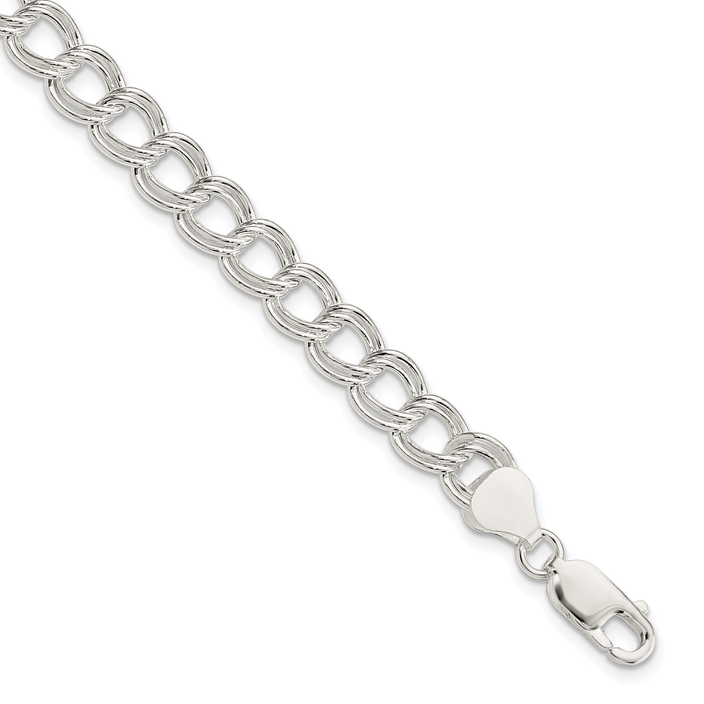 Sterling Silver 7.5mm Semi-Solid Double Link Charm Bracelet (QG2210-6.5)