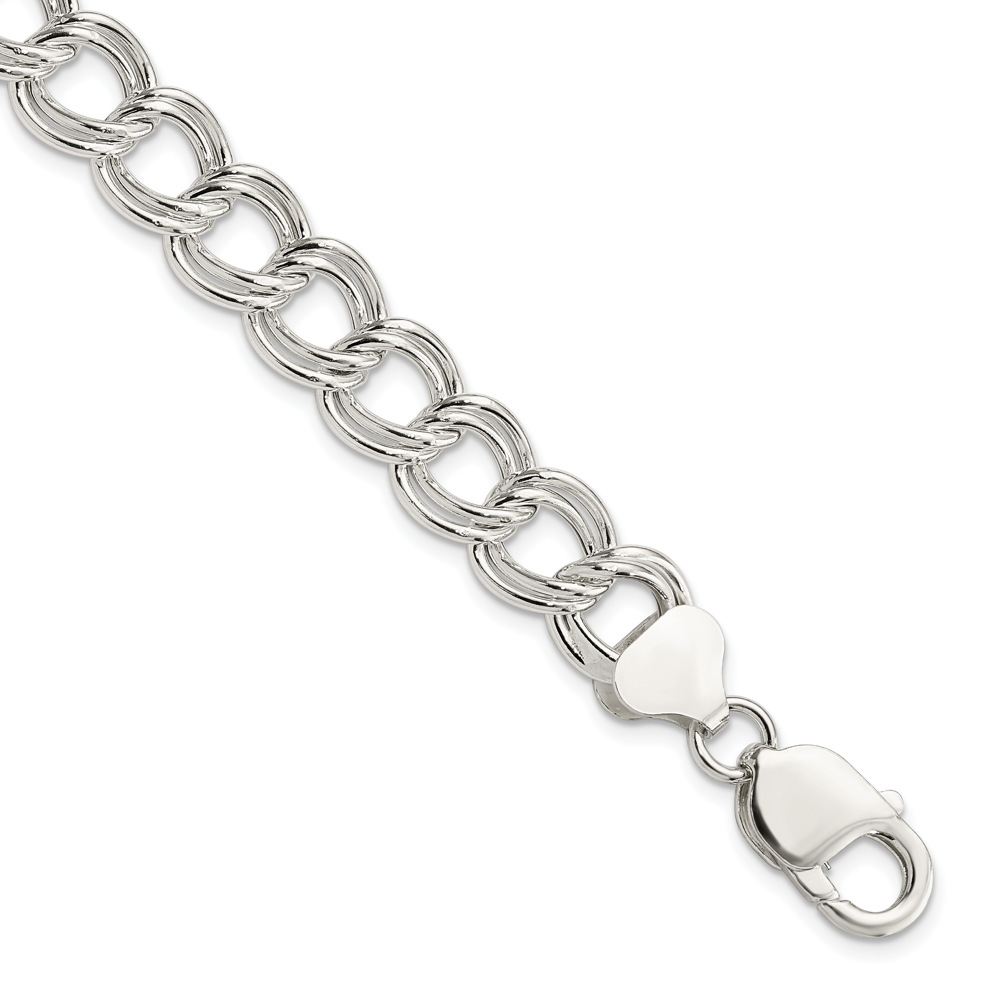 Sterling Silver 10.5mm Semi-Solid Double Link Charm Bracelet (QG2211-7.5)