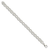 Sterling Silver Polished and Textured 8mm Solid Triple Link Charm Bracelet, 7.5" view 2