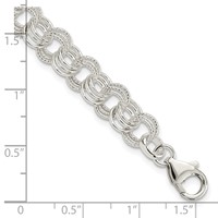 Sterling Silver Polished and Textured 8mm Solid Triple Link Charm Bracelet, 7.5" view 4