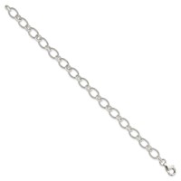 Sterling Silver Polished and Textured 7mm Fancy Cable Link Bracelet, 7.5" view 2