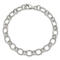Sterling Silver Polished and Textured 7mm Fancy Cable Link Bracelet, 7.5" view 3
