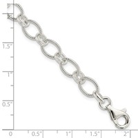 Sterling Silver Polished and Textured 7mm Fancy Cable Link Bracelet, 7.5" view 4