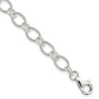 Sterling Silver Polished and Textured 7mm Fancy Cable Link Bracelet, 7.5" view 1