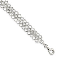 Sterling Silver Polished and Textured 11mm Solid Multi-Link Bracelet, 7.5" view 1