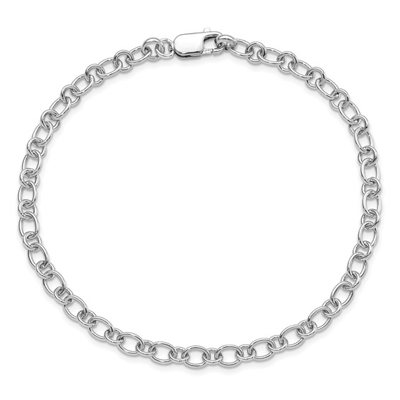 Amore La Vita Sterling Silver Rhodium-plated Polished 5.25mm Oval and Round Link with Lobster Clasp 10 inch Charm Anklet