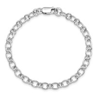 Amore La Vita Sterling Silver Rhodium-plated Solid 5mm Rolo Chain Bracelet with Lobster Clasp Charm, 7.5" view 4